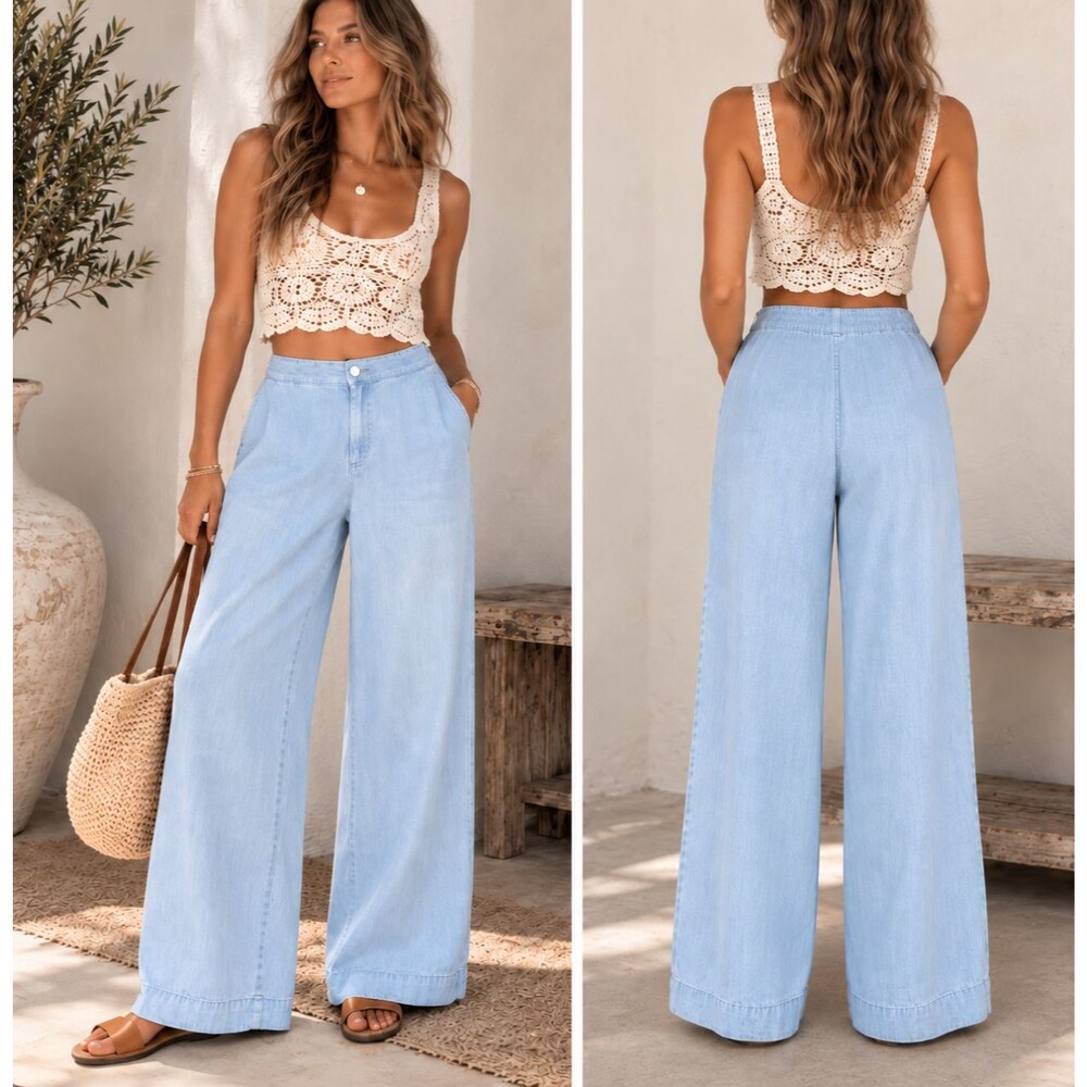 For The Republic Denim Women’s S/P Soft Drapey Tencel Chambray Wide Leg Pants